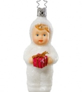 Get wrapped up in the spirit of giving! This precious Inge-Glas ornament is mouth-blown and hand-painted for a look of expert craftsmanship.
