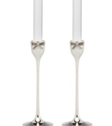 It's all in the details. Sweet pewter ribbons adorn silver-plated Grace Avenue candlesticks with the preppy, feminine charm of kate spade new york. Candles not included.
