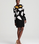 Bold color in an utterly unique - and yet so DIANE von FURSTENBERG - leaf motif makes this sweater dress a hot choice for a cool day.