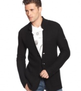 A sport coat that you can-literally-throw on as easily as a cardigan: Armani Jeans styles an all-season cotton cardigan with the details of a traditional three-button jacket.