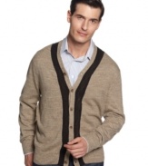 Get sophisticated, standout style in this Geoffrey Beene cardigan sweater with contrast detail.