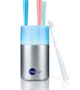 A quick rinse won't render your toothbrush completely clean. For healthy teeth, you'll need a healthy toothbrush (tm) that's where the Violight sanitizer comes in. Using proven germicidal ultraviolet technology, this stylish caddy kills 99.9% of germs on contact. One-year warranty. Model VIO100.