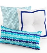 This Trina Turk Caprice Medallion decorative pillow features cobalt blue embroidery and a button accent for an understated, elegant look. Sewn closure.