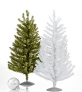 Small in stature, big in spirit. Decorate your dorm, desk or apartment with an iridescent white Christmas tree from Kurt Adler, featuring branches of shimmering tinsel.