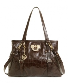 Take it to the meeting or the shops: this elegant croc-embossed leather handbag from DKNY is as versatile as it is chic.