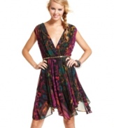 From the draped silhouette to the explosion of rich colors, gorgeous details make XOXO's belted chiffon dress a top party style!