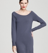 Knit in a sumptuously simple silhouette, this Donna Karan New York mini dress masters the art of luxe dressing by juxtaposing an elegant wide neckline with a traffic-stopping mini skirt.