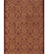 Garnet and gold make a gorgeous pair in Couristan's unbelievably plush Pave Petite Damask rug. Woven of a luxe blend of viscose, silk and chenille for one-of-a-kind texture and high-low carved effect, the rug is adorned with an elegant damask pattern in rich jewel tones that adds high style to any room.