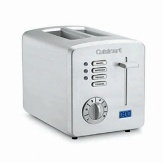 With an LED countdown timer, one-touch button controls, a 6-shade dial and settings for bagel, reheating and defrosting, this two-slice toaster is a helpful addition to the countertop. The sophisticated styling includes brushed stainless steel housing with polished accents. Manufacturer's limited 3-year warranty.
