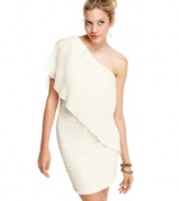 Micro-pleats add texture to this one-shoulder dress from Morgan, while a draped overlay at the neckline incorporates awesome asymmetrical style!