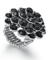 This cocktail ring is anything but dull. Style&co.'s dramatic style features round-cut jet glass stones in rhodium-plated mixed metal. Ring stretches to fit finger.