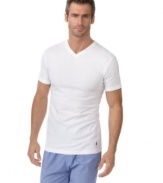 Made from soft cotton jersey, these form fitting solid v-neck t-shirts by Polo Ralph Lauren will provide you with all day comfort.  Always great worn solo or as a layer for added warmth.