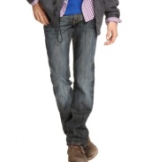 With a rugged, distressed wash, these Kenneth Cole Reaction jeans maintain a down-to-earth look.