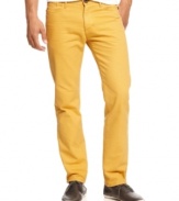 For guy who isn't afraid to go big on his brights: Ring of Fire's five-pocket jeans in a can't-miss-it shade of sunshine yellow.