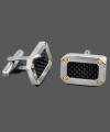 Polish your work look with this sophisticated accent. Rectangular cuff links features a stainless steel setting, four yellow ion-plated bolts, and a carbon fiber center. Approximate size: 1/2 inch x 5/8 inch.