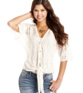 Lace du jour: Jessica Simpson's tie-front top is a trend-perfect piece that highlights your love of delicate layers.