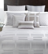 A linear tiled design meets gorgeous texture upon this Meridian accent pillow, bringing a hint of feminine charm to the Meridian Quartz bedding from Hotel Collection.