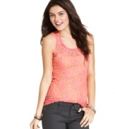 A great way to incorporate lace into your closet, this tank top from Eyeshadow uses the delicate fabric to create easy, breezy layered style!