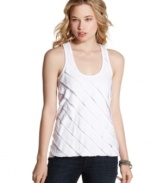 Casual and totally cute, this tank from BCX adds texture to your jeans via strips of asymmetrical panels!
