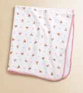 Adorable reversible blanket in ultra-soft cotton jersey.Ribbed and over-stitched trim28 x 32CottonMachine washImported