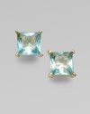 This faceted square of sparkling glass creates a look that's at once modern and classic.12k goldplated Glass Width, about ½ Post backs Imported