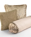 An embroidered leaf pattern in metallic gold adorns this decorative pillow from Martha Stewart Collection for a relaxed and elegant appeal. Finished with metallic moss fringe. Zipper closure.