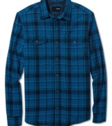 Lined with sherpa for added warmth, this Hurley plaid adds hip rugged style to your winter wardrobe.