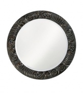 With a handsome antique-black finish and elaborate carved detail, the Brianna mirror from Howard Elliot rounds out master bath or bedroom decor with classic elegance.