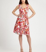 A vibrant, painterly floral print decorates this pleated cotton style.V necklineSleevelessPrincess seamsPleated skirtV back with concealed zipFully linedAbout 22 from natural waist97% cotton/3% spandexDry cleanImportedModel shown is 5'10 (177cm) wearing US size 4. 