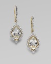 Fabulous, faceted, pear shaped white topaz create teardrop earrings dazzled with diamonds.White topaz Diamonds, 0.03 tcw 18K yellow gold Sterling silver Pierced Imported