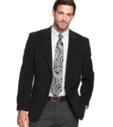 A classic black blazer in a luxurious fabric blend gives this Club Room sport coat a sophisticated step up.