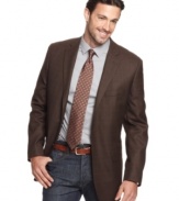 Tasso Elba wakes up your classic brown plaid blazer with a sophisticated rust complement.