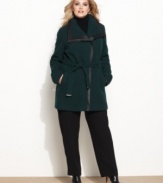 Calvin Klein redefines minimalist chic with this elegant plus size coat. The faux-leather trim adds appealing edge.