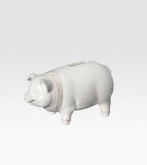 A handcrafted piggy bank recalls charming childhoods with an adorable design and rich detail. An instant heirloom piece for children and new parents alike. 7W X 4H Imported Juliska will donate $8 for each charity pig sold to Save the Children, benefiting children in need in the U.S. and around the world.