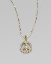 Peace radiates when outlined in diamonds set in 14k gold, suspended on a gold oval ball chain. Diamonds, 0.09 tcw 14k yellow gold Chain length, about 16 Pendant length, about ¼ Lobster clasp Imported