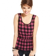 Rocking a mod, checkered print and peplum design, this top from Fire is all about fun day style!
