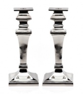 Dim the lights and elevate the room. Rendered in pure aluminum, Godinger's Square candlesticks decorate elegant spaces with classic sophistication.
