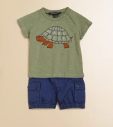 A delightful turtle is front and center on this fun design of ultra-soft cotton. Envelope style neckline for comfort and easeShort sleevesCottonMachine washImported