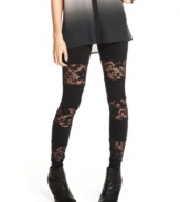 So bold, so punk: sheer lace insets add major attitude to a pair of every day leggings from Material Girl.