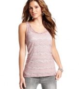 Sporty stripes meet dainty lace on a tank top of novel design! From Eyeshadow.