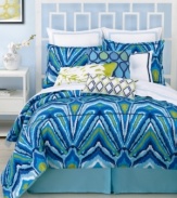 Taking inspiration from the regal peacock, this duvet cover set from Trina Turk features an abstract peacock feather design. Vibrant blue and green tones complete this bold, ultra-modern look. Button closure.