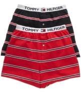 Give your regular rotation a sporty update when you add these knit cotton striped boxers from Tommy Hilfiger into the mix.