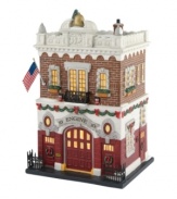A landmark of any busy city, this festive firehouse combines the spirit of Christmas with the memory of those who have gallantly served their city. Remarkable architecture, stunning brick detailing and iconic firetruck red light up this American classic.