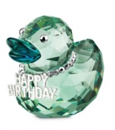 The lucky ducks to receive this Swarovski crystal figurine will have a very happy birthday indeed. A teal beak and green body are contrasted by a glitzy silvertone necklace.