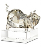It's your good fortune. The Chinese symbol of carefree fun and wealth, the zodiac pig figurine from Swarovski is a welcome addition to spiritual homes. Captured in silvertone crystal and posed on a base engraved with English and Chinese seal script.