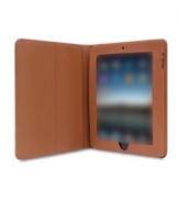 Your style statement jumps right off the cover. Aged, belting leather is the perfect protector for your most valuable possession and travel companion! Custom fit and conveniently designed for the Apple iPad, this chic cover provides quick access to the charging port and control buttons with a front flap that opens to create a flat desktop surface. Lifetime warranty.