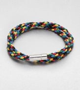 Handsomely braided, multicolored strand of fine leather comes together with a sterling silver clasp.LeatherSterling silverAbout 2½ diam.Made in the United Kingdom