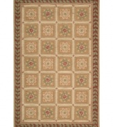 Keep it casual. In a warm, country-style design this inviting rug is just what you need to feel more at home. Super-soft wool is hand-woven in a petit-hook construction for luxurious hand and lasting durability.