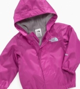 Wash your worries away. Keep her warm and dry in this The North Face hooded, waterproof rain jacket with mesh interior for breathability to keep her comfortable.