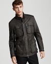 A field jacket in ultrasoft lambskin leather, designed by John Varvatos Star USA.